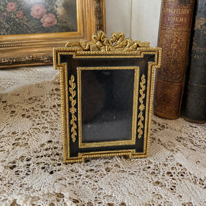 Vintage 1990 MRF Photo Frame Gold Ribbon Burgundy Enamel Tabletop